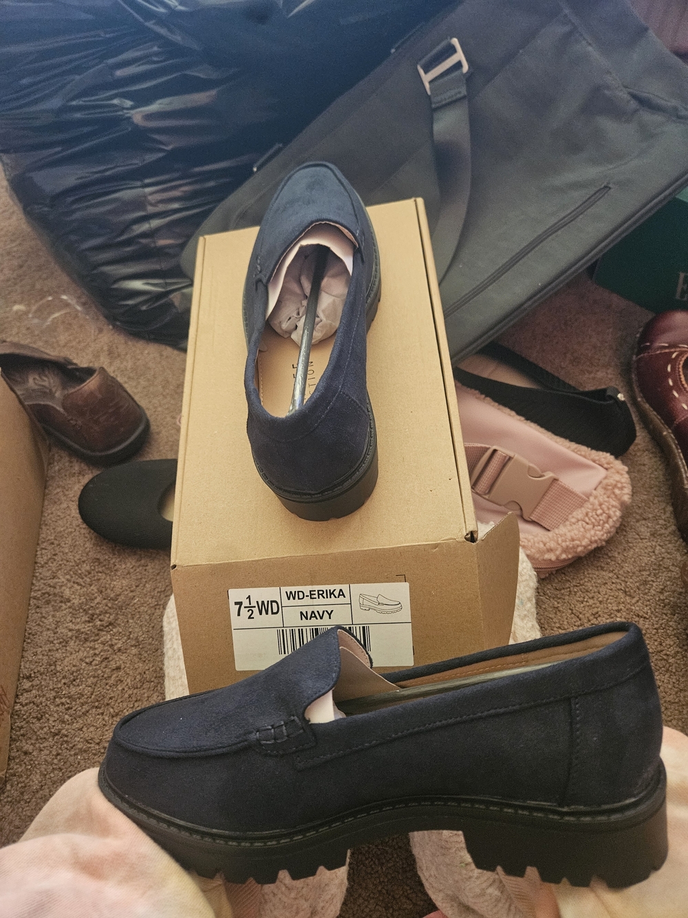 Erika Navy Suede Chunky Sole Slip-On Loafer
